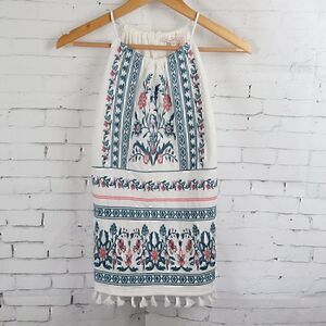 SKIES ARE BLUE IVORY TEAL & PINK NUTRIA EMBROIDERED TOP SIZE SMALL NWT